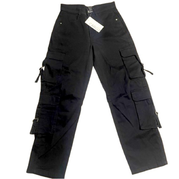 Forever 21 NWT CARGO BLACK HIGH RISE JEANS SIZE XS - Picture 1 of 8